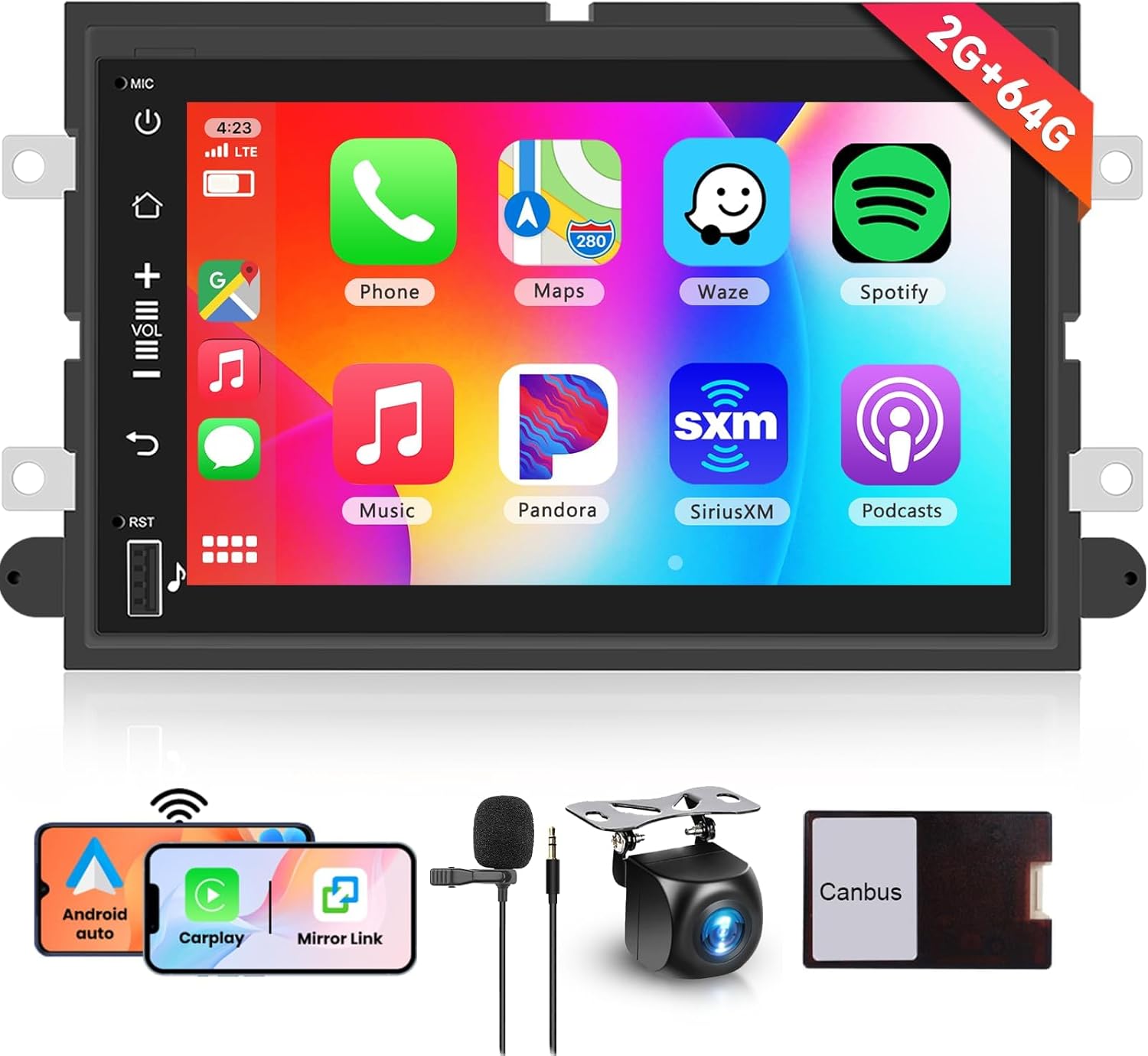 [2G+64G] Car Radio for Ford F150/F250/F350/E250/E350 Edge Fusion Explorer with Wireless Carplay Android Auto, 7 inch HD Touch Screen Bluetooth Car Stereo, GPS/WiFi/FM/SWC/USB/HD Backup Camera