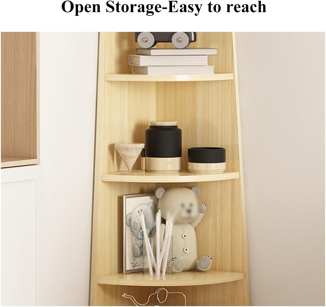 Standing Corner Shelf 4 Tier, Narrow Bookshelf Wooden Shelving Unit for Living Room Bedroom Office, Storage Shelves Ladder Shelf Retro Corner Cabinet (Original Wood One Size)