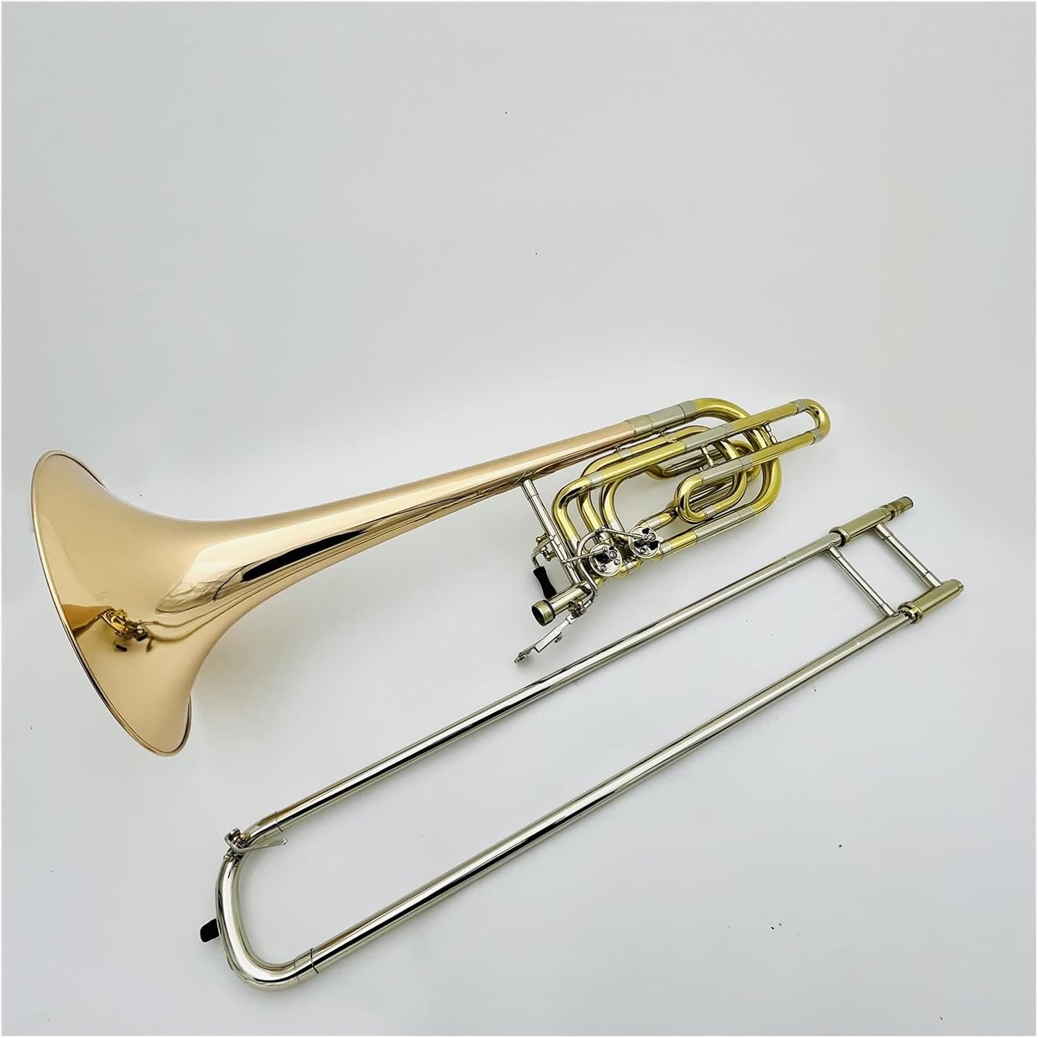 TSTS Bb/F Bass Trombone Brass Two-Color Double Piston Professional Musical Instrument with Case Beginner Trombone