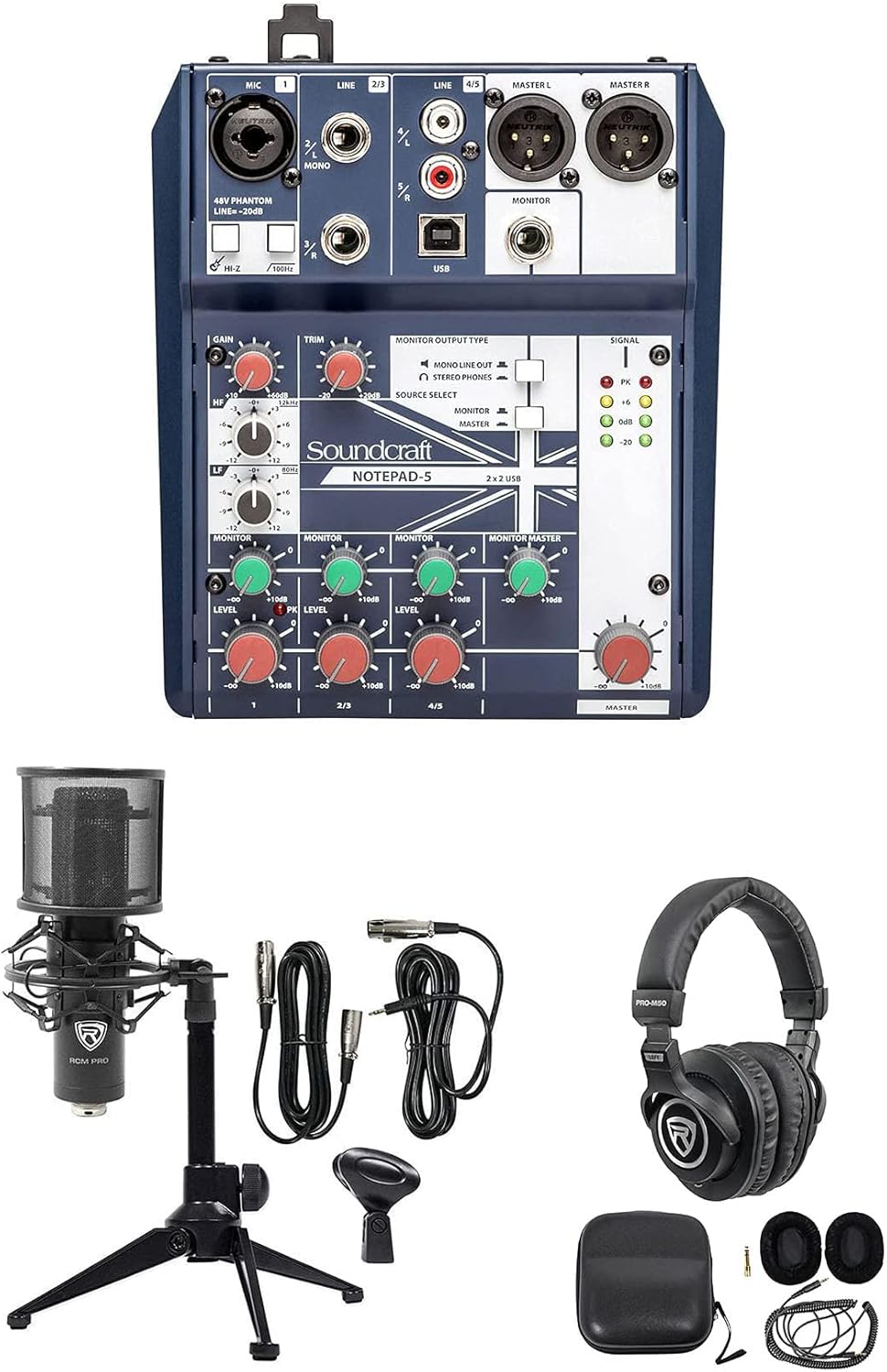 Gaming Twitch Stream Recording Bundle Soundcraft Mixer+Headphones+Pro Mic+Tripod
