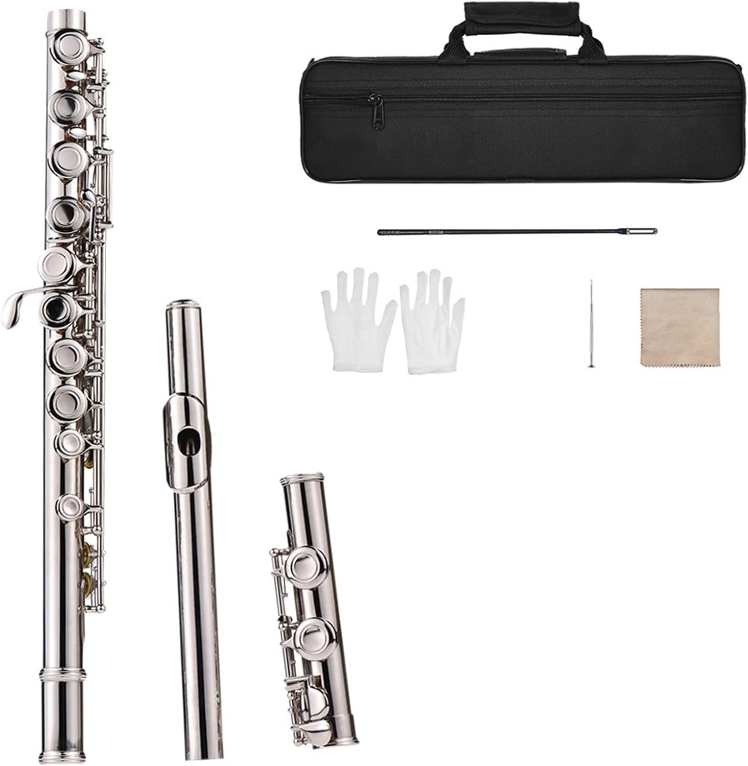 Flute Western Concert Flute Silver Plated 16 Holes C Key Cupronickel Woodwind Instrument with Flutes Musical Instruments