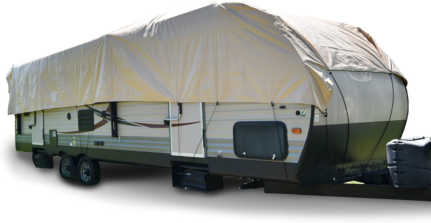 Budge RV Rooftop Cover Fits Multiple RV Classes up to 50' Long (Tan, Polyester), 24' Long x 16' Wide