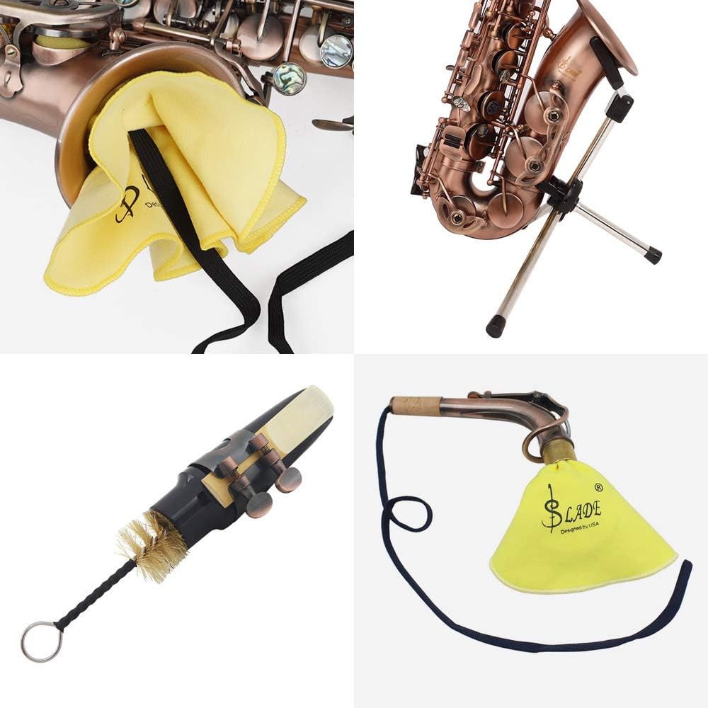 Saxophone, Soprano Sax,Red Antique Soprano Saxophone Bb Key Woodwind Instrument Brass Material with Carrying Case Sax Stand Reed Gloves Cleaning Cloth Brush Sax Strap Mouthpiece Brush