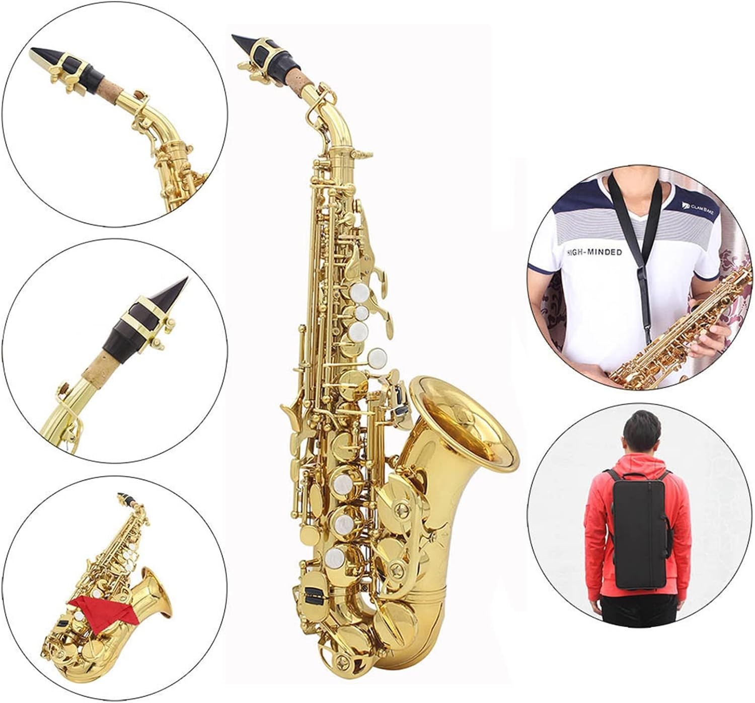 Brass Gold and Silver Sax Carve Pattern Bb Bend Althorn Saxophone Saxophone Sax Pearl White Shell Buttons Wind Instruments Student Saxophone (Color : Gold)