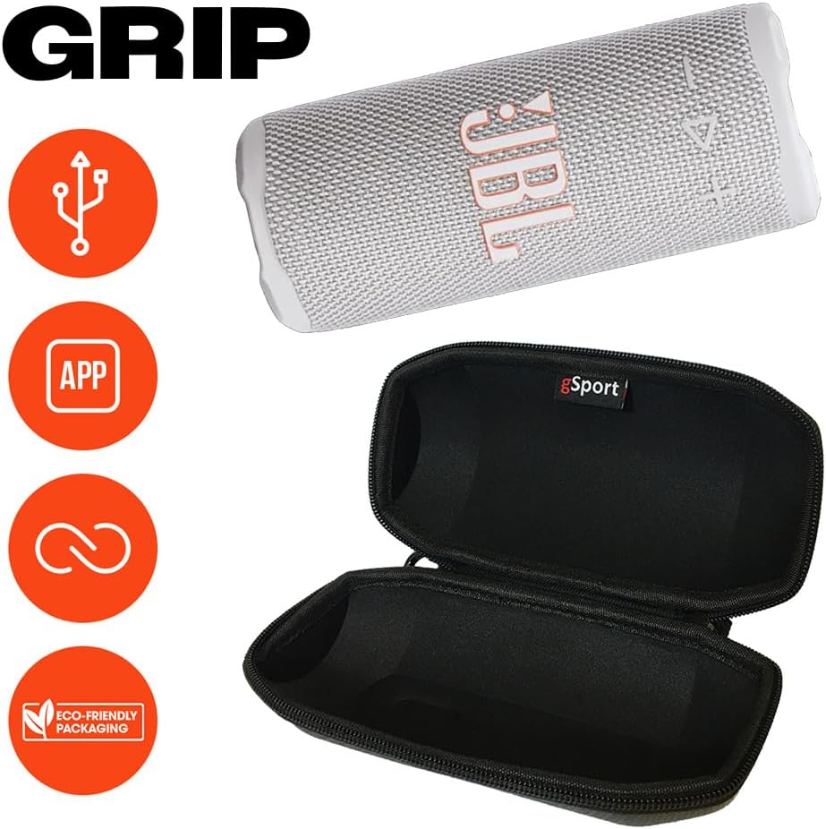 JBL Grip Compact Portable Bluetooth Speaker Bundle with gSport Case (White)