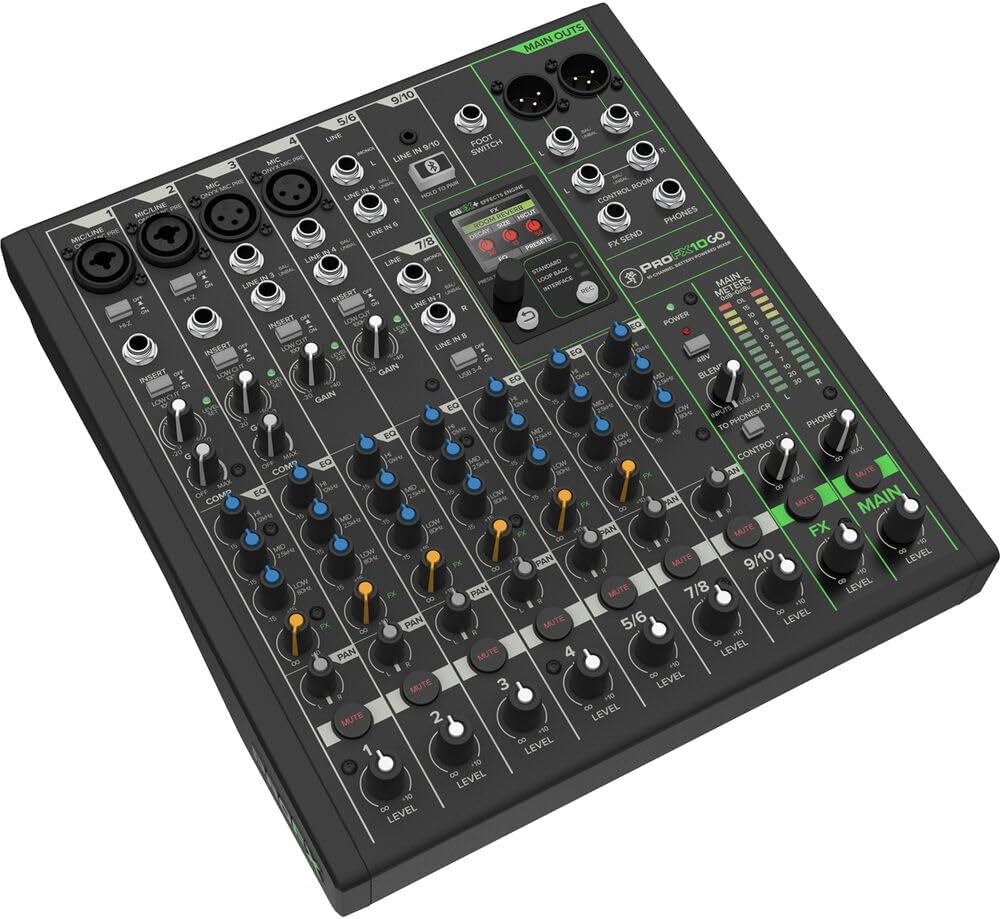 Mackie ProFX10 GO Battery-Powered 10-Channel Analog Audio Mixer Bundle with Gator Cases G-MIXERBAG-1515 Padded Nylon Mixer/Equipment Bag and 10' 3.5mm TRS to Dual 1/4