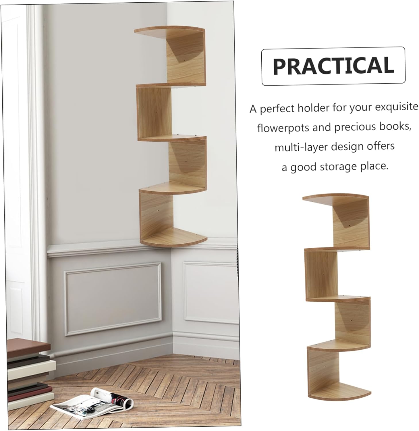 1set Elegant Wooden Wall-Mounted Storage Shelf Multipurpose Corner Shelf Wall Mount for Living Room Bedroom