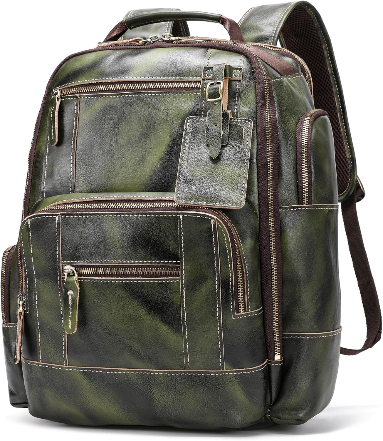LANNSYNE Vegetable Tanned Leather Backpack for Men, 15.6
