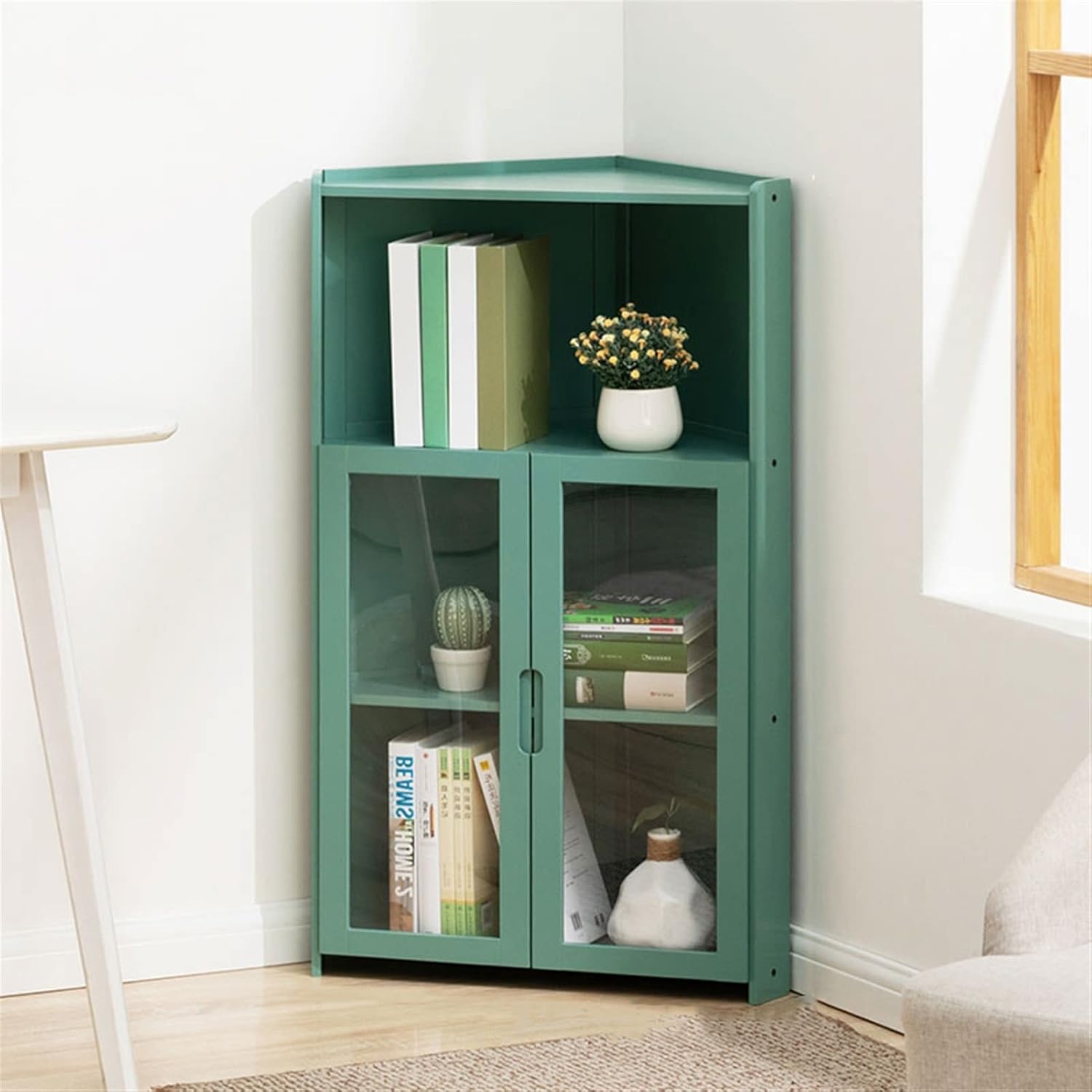 Book Shelf Corner Bookcase 3 Tier Display Cabinet Storage Rack Organizer Display Storage Unit Office Bedroom Living Room Furniture Bookshelves