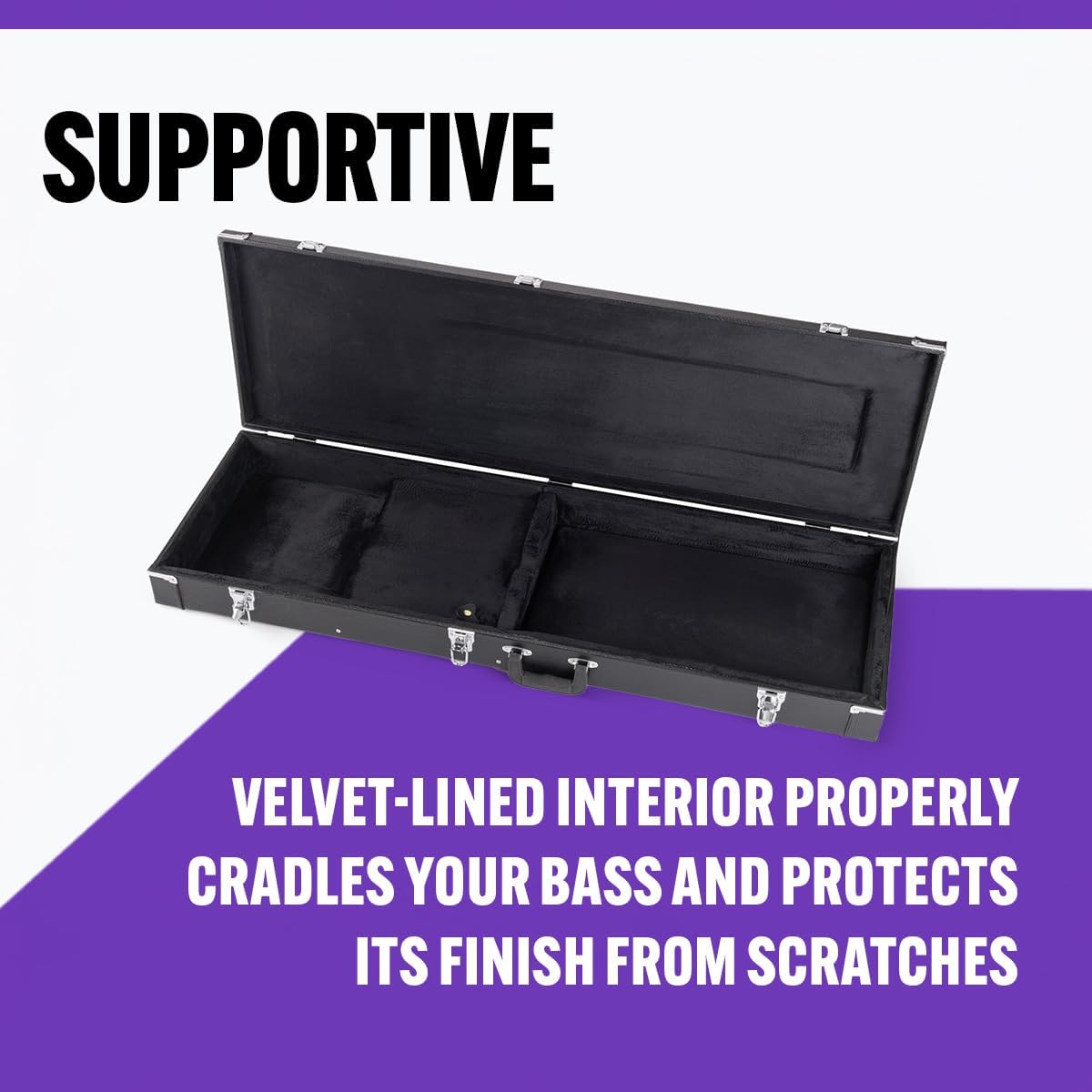 OnStage GCB6000B Hardshell Bass Guitar Case (Solid-Body Instrument Protection, Storage, Transportation, Moisture-Resistant, Velvet Lining, Accessory Compartment, Chrome-Plated Hardware, Hard, Black)