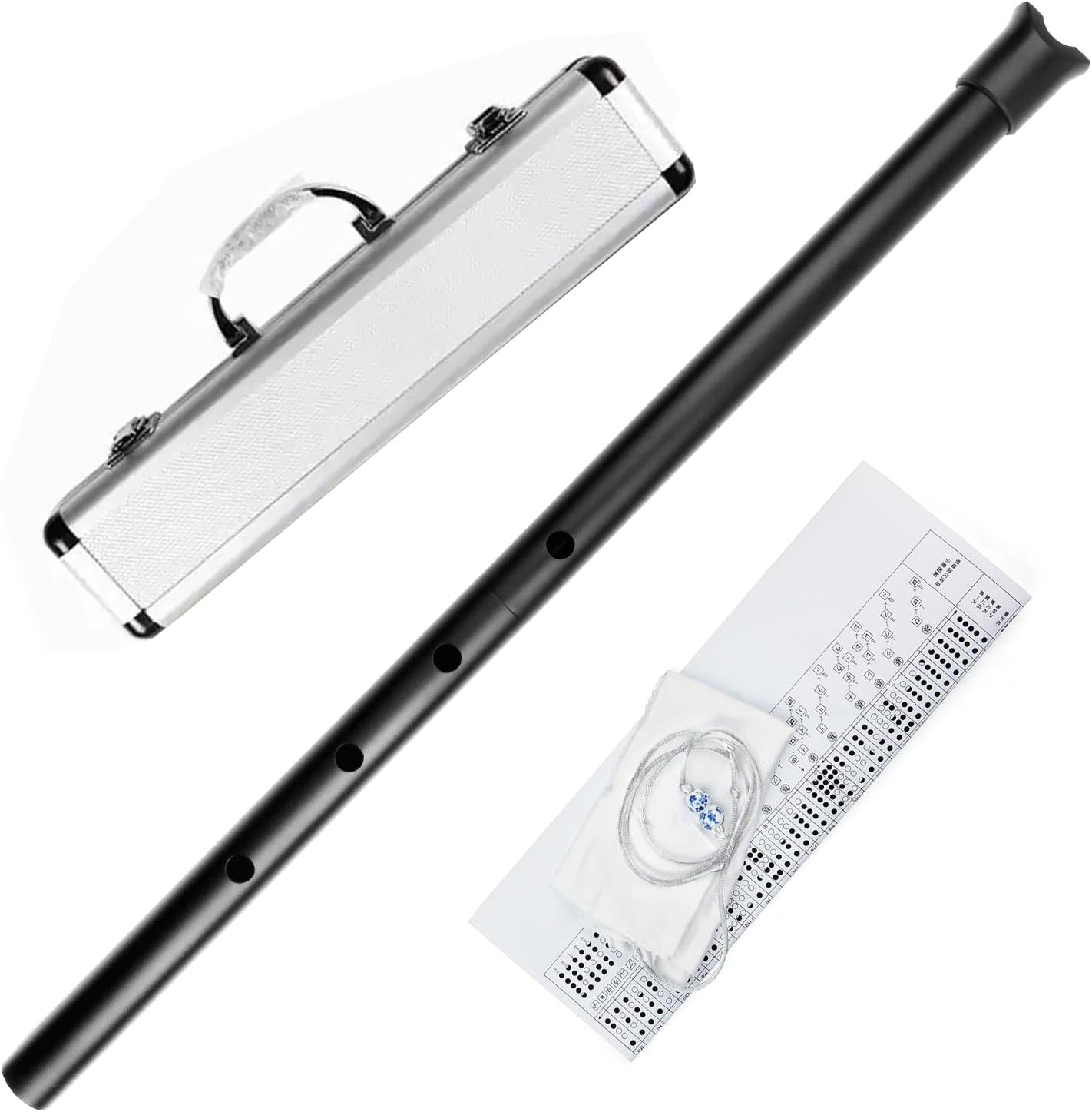 Traditional Musical Instrument D Key 5 Holes Black Metal Aluminum Alloy Flute called Shakuhachi (Two-section)