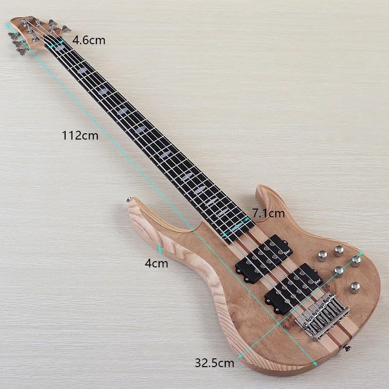 Active 5-String Electric Bass Guitar, 43-Inch Full Size, Natural Matte Finish,Solid Okoume Body,24-Fret(Model 2)