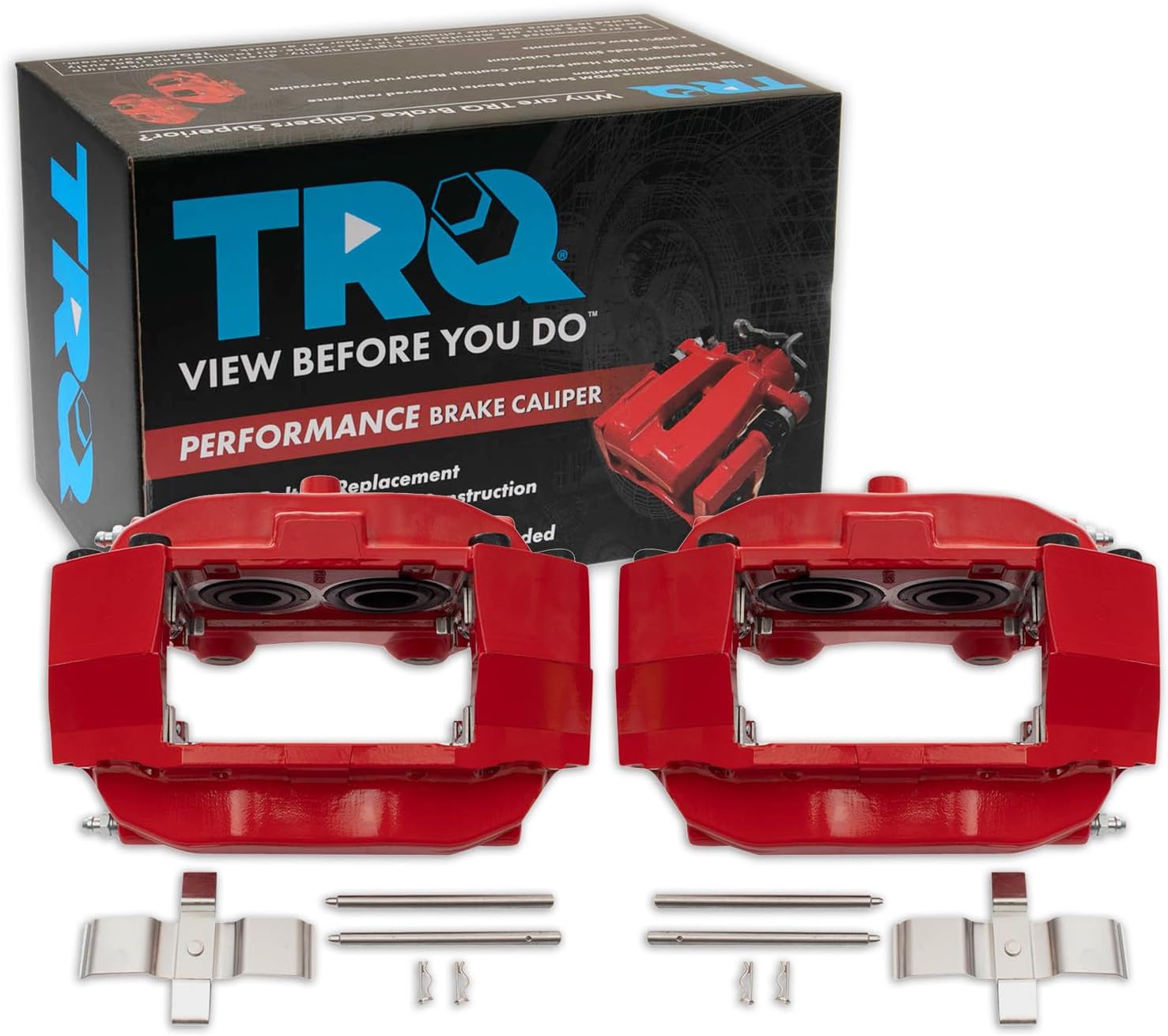 TRQ Front Driver and Passenger Side Brake Caliper Set Caliper Brackets Hardware Compatible with 2003-2009 Nissan 350Z 2004 INFINITI G35