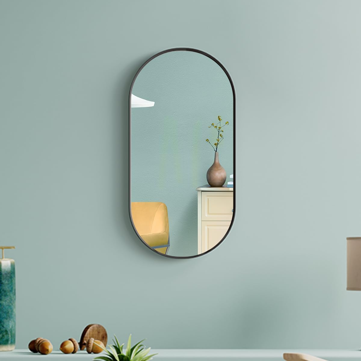 Kohler Essential 20. in. W x 40 in. H Framed Oval Wall Mount Vanity Mirror in Matte Black