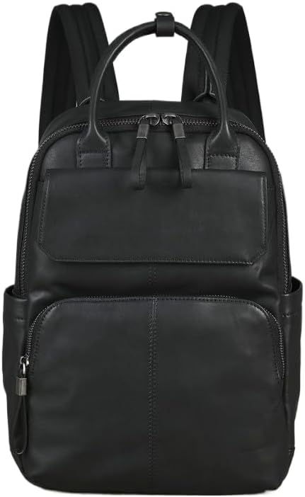 Vintage Leather Backpack for Men Cowhide Leisure Travel Simple Daypack Durable Bag (Black)