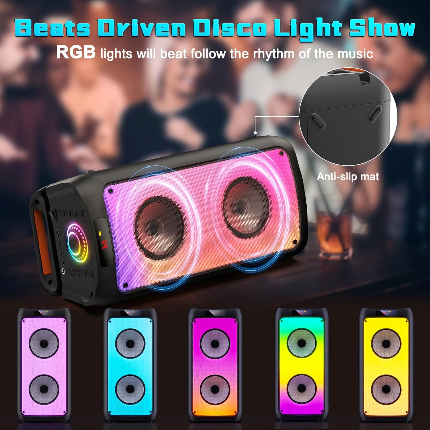 Karaoke Machine with 2 Wireless Microphones, Portable Bluetooth Speaker for Adults & Kids, Big Party PA System with Disco Lights for Gatherings, Stage Monitors, The Best Gifts for All