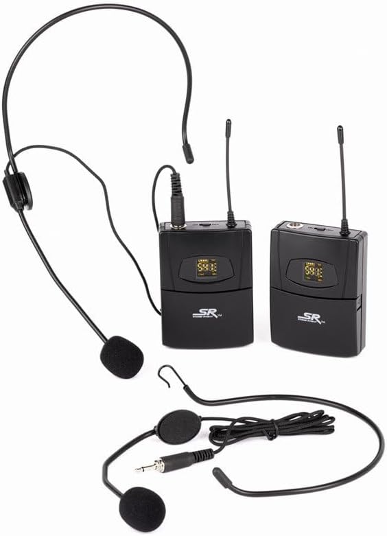 Monoprice 200-Channel UHF Dual Headset Wireless Microphones System - 100 Frequency Channels, 30MHz For Church Services, Business Meetings, or Karaoke Singing - Stage Right Series