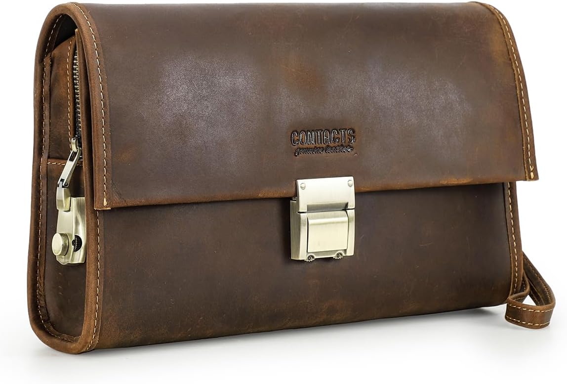 CONTACTS Code Lock Clutch Bag for Men Leather Anti Theft Wrist Clutch Wallet Large Purse Card Organizer Phone Holder Checkbook Handbag Travel Organizer