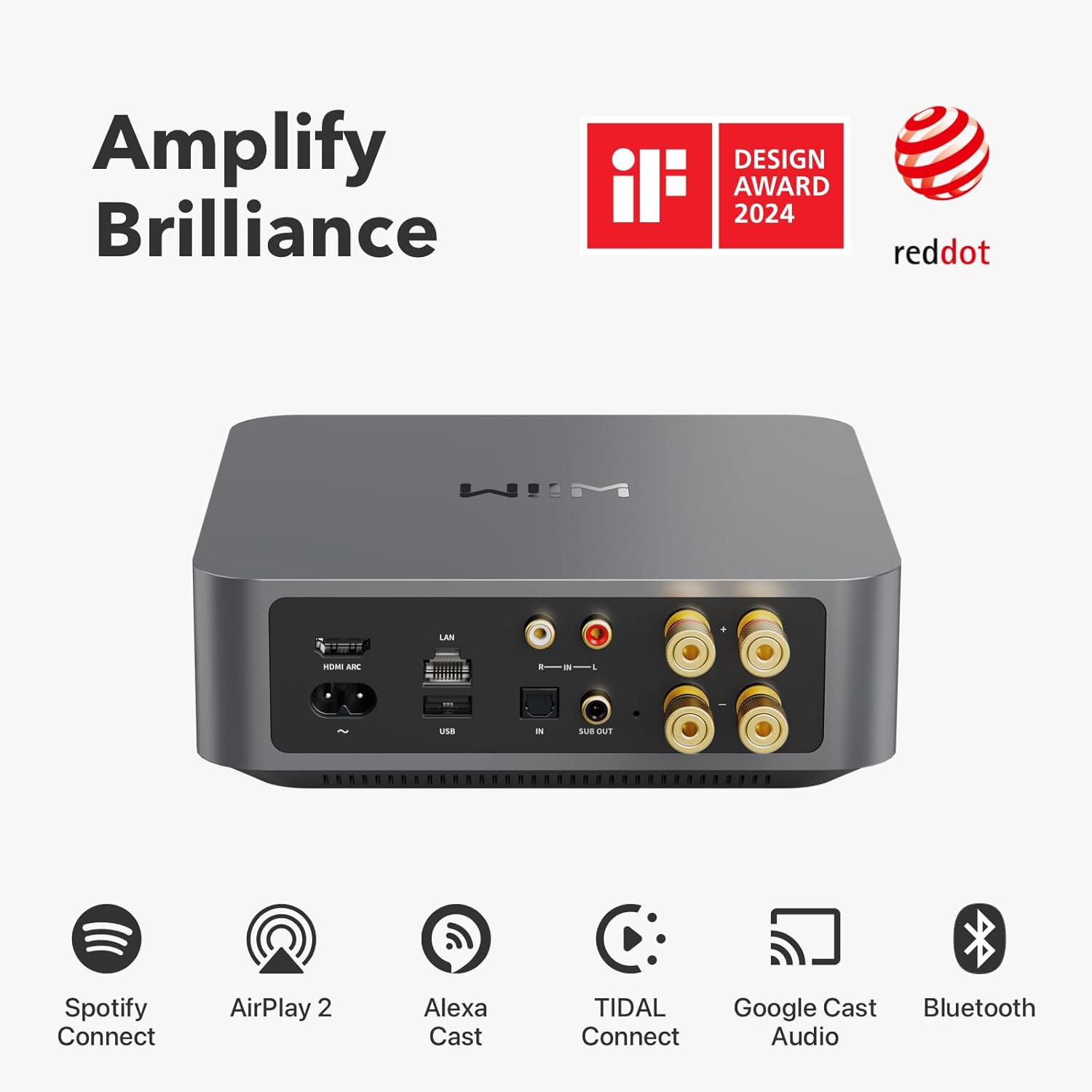 WiiM Amp: Multiroom Streaming Amplifier | Compatible with AirPlay, Google Cast, Alexa | HDMI, Voice Control | Stream from Spotify, Amazon Music, Tidal & More | Space Gray