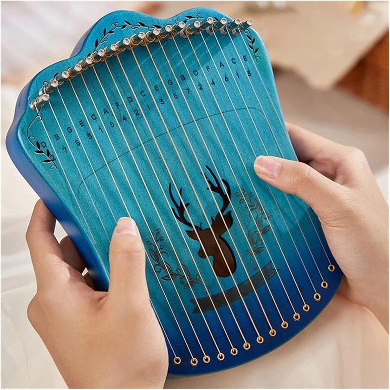 Lyre Harp Set Portable Lyre Harp 17 Strings Beech Wood Fingerplay Lyre With Bag And Spare String Beginner Stringed Instruments(Blue)
