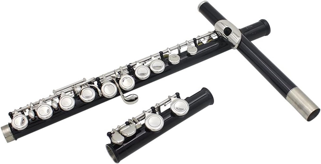 Flutes Flute Cupronickel Plated Silver 16 Holes C Key Woodwind Instrument with Gloves (Color : Black)