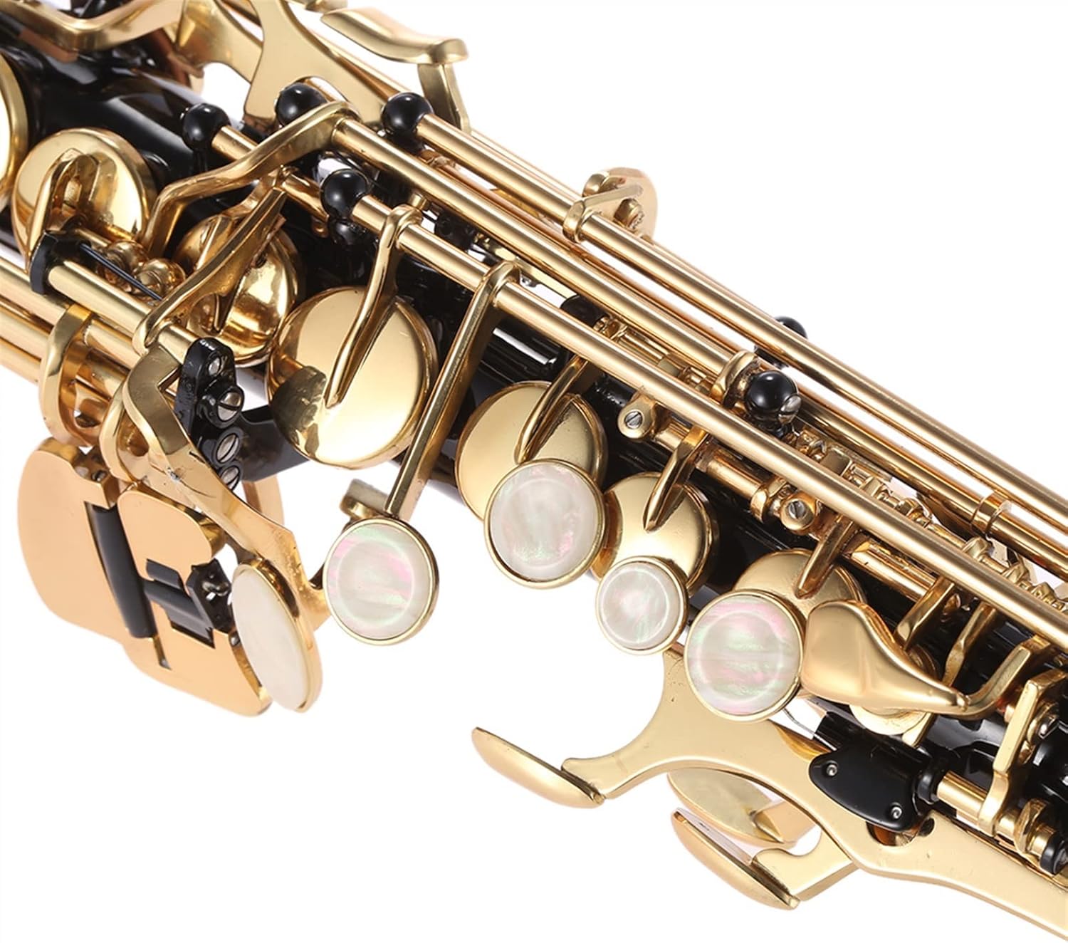 Brass Straight Saxophone Bb B Flat Natural Shell Key Carve Pattern Woodwind Instrument (Color : Black)