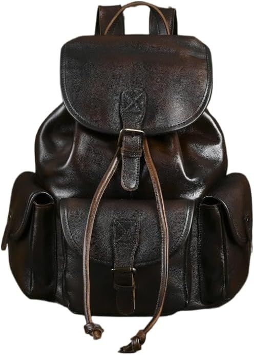 Vintage Genuine Leather Backpack High Capacity Knapsack Rucksack Fashion Daypack for Men Women with Gift Box (Coffee)