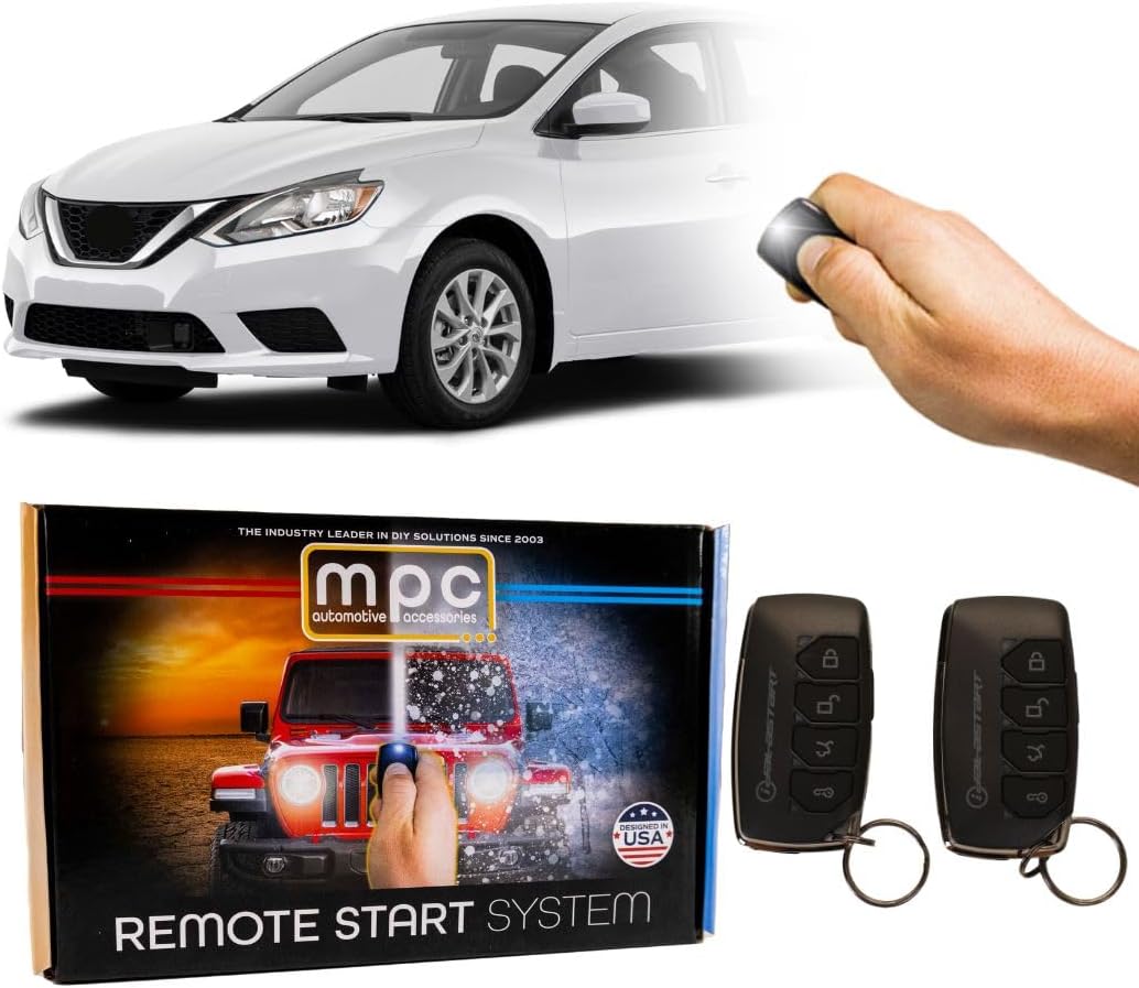 MPC 2-Way Remote Start with Keyless Entry Kit Compatible with 2012-2019 Nissan Versa Sedan - Key-to-Start ONLY - with T-Harness - Includes (2) Extended Range 4-Button 2-Way Remotes