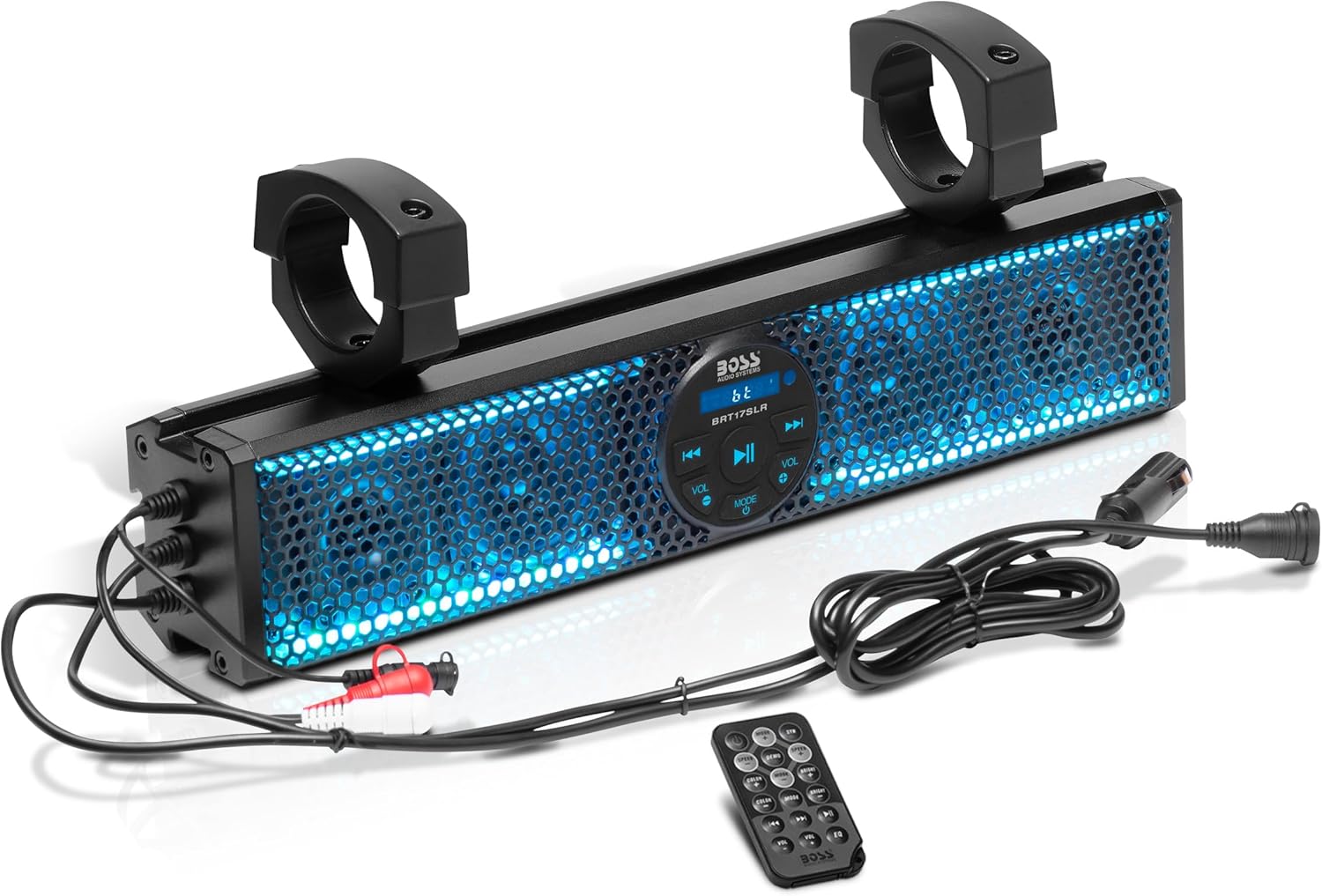 BOSS Audio Systems BRT17SLR ATV Sound Bar - 17 Inches Wide, 3 inch Speakers, IPX5 Weatherproof, Bluetooth, Built-in Amp, Multicolor Illumination