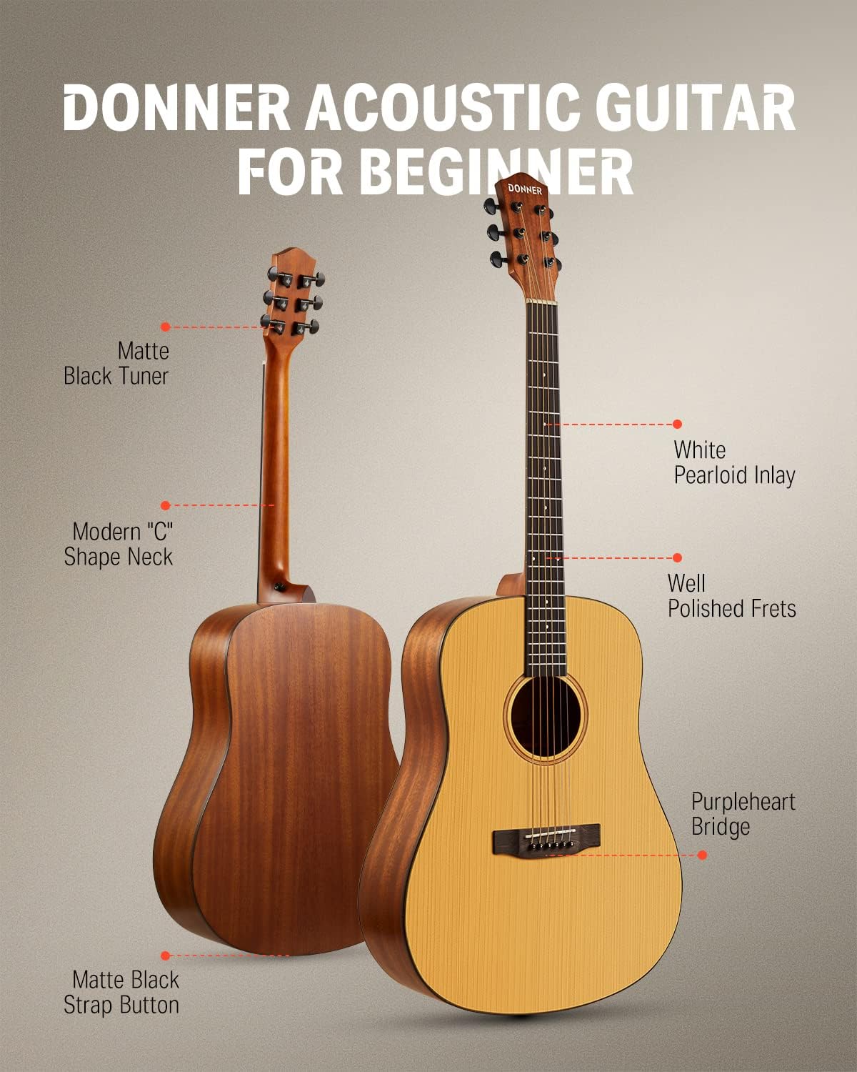Donner Acoustic Guitar for Beginner-Guitar Foot Stool