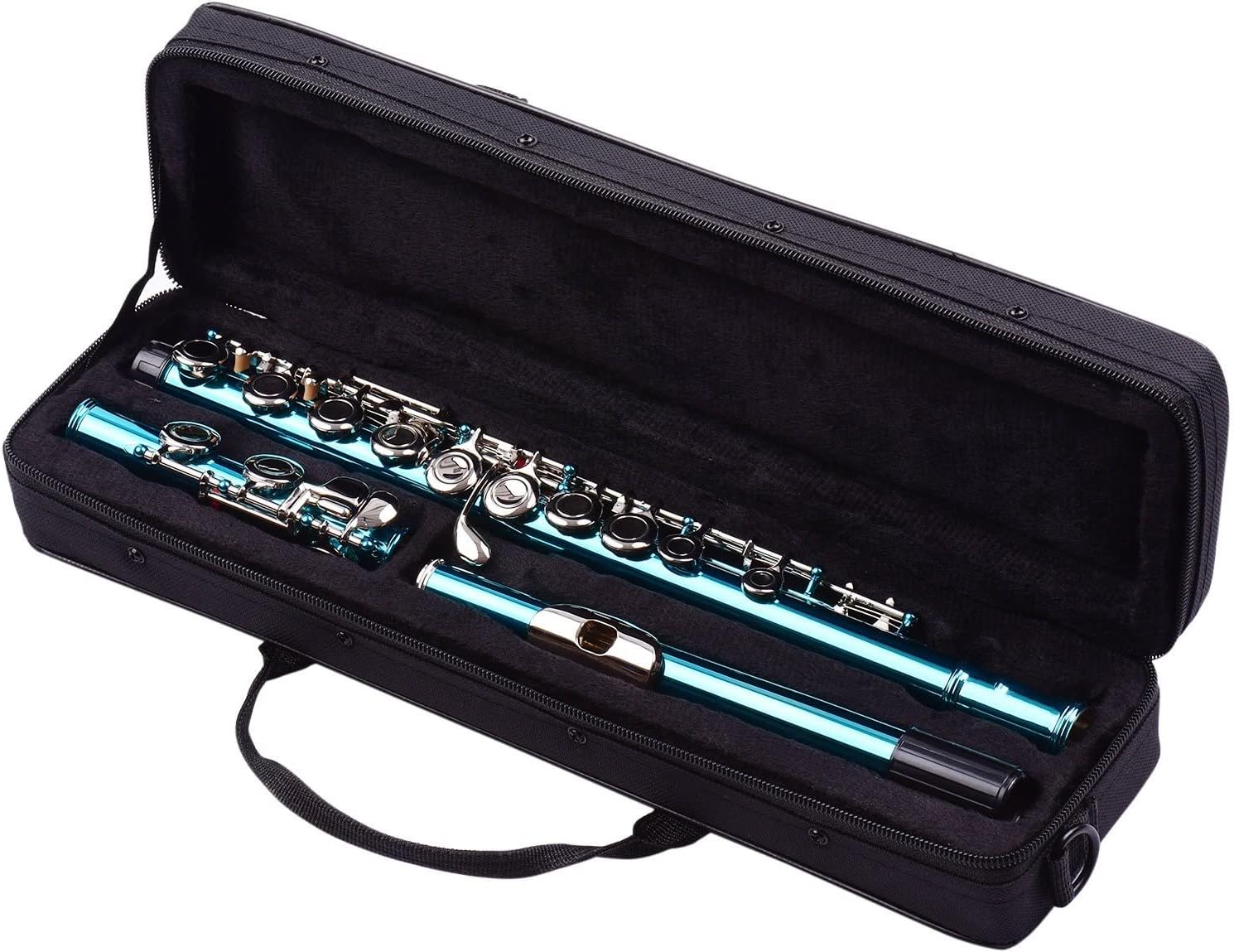 Flute Kit Closed Hole C Flute 16 Keys Cupronickel Nickel-Plated Wind Instrument with Carry Case Flute Stand Other Accessaries Intermediate Flute (Color : Blue Green)