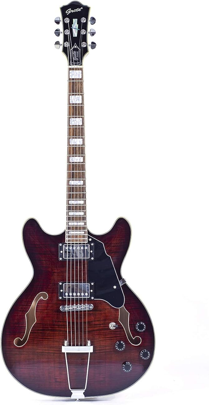 Semi-Hollow Body Electric Guitar Jazz Electric Guitar with F-Hole,Maple neck,Trapeze Tailpiece Bridge Electric Guitar, Gig Bag,humbucker Pickups (GT335-02-brown)