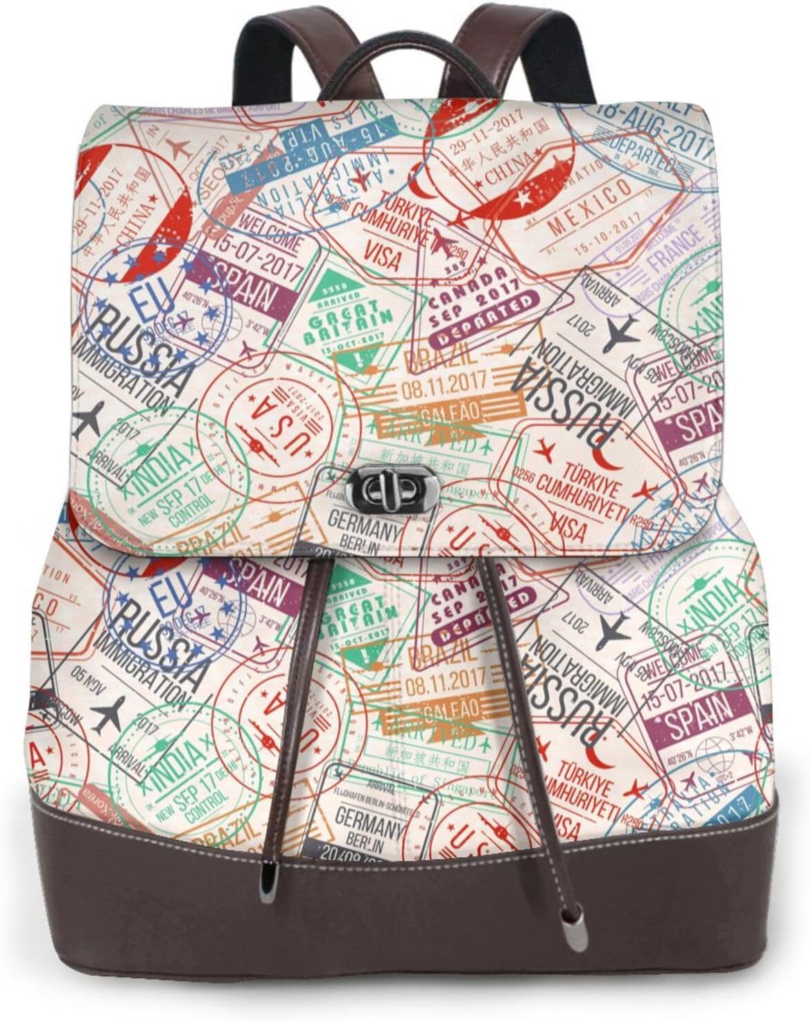 Passport Stamp for Womens Backpack Purse Microfiber PU Anti-theft Large Fashion Designer Travel Bag Ladies Shoulder Bags