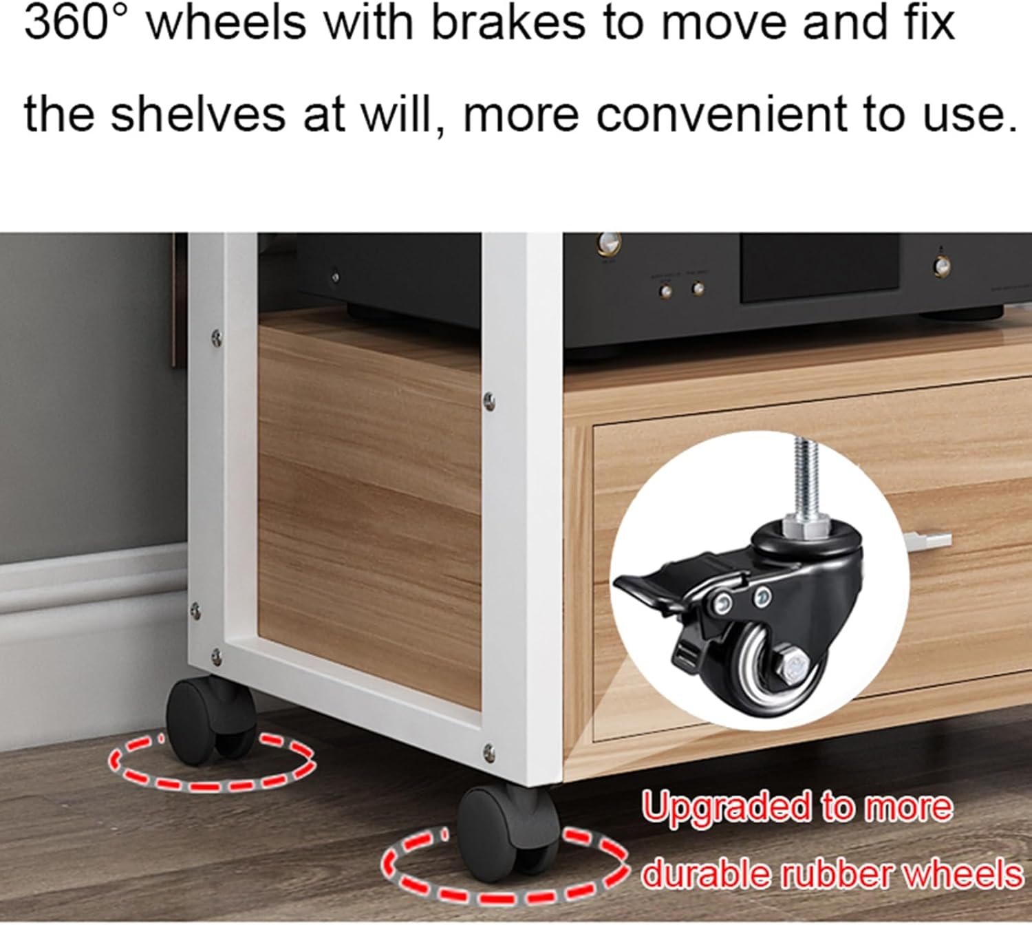 Movable Media Stand 4-Tier Movable Audio Tower AV Media Stand CD Player Stand Stereo Component Storage Cabinet and Open Media Center and Drawer (Color : A, Si