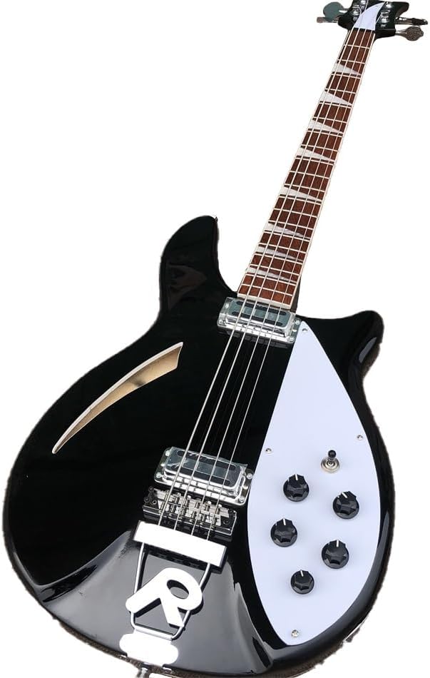 Electric Bass Guitar with 4 Strings, Rosewood Fingerboard, White Pickguard, and Bold Black Color - Perfect for Bassists and Musicians Seeking High- Sound and