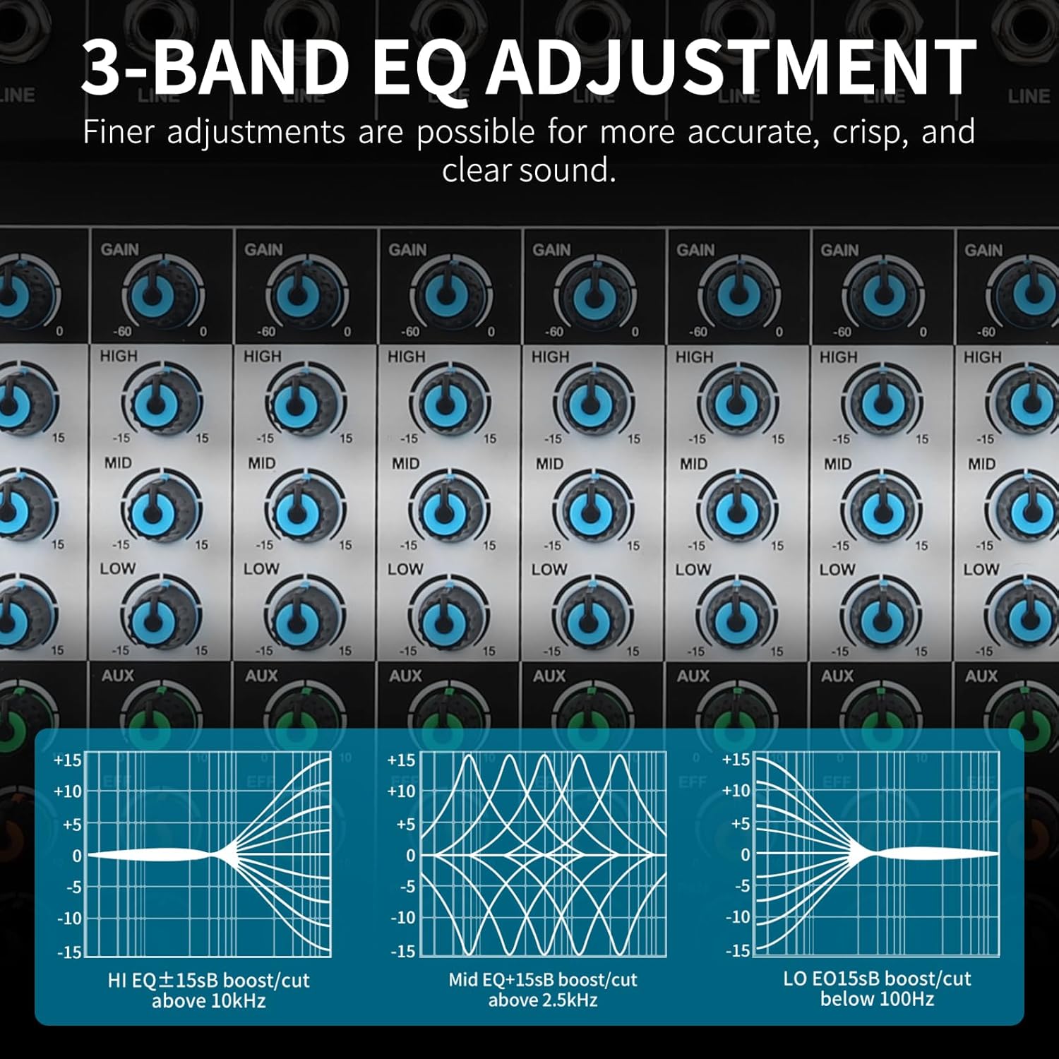 XTUGA Audio Mixer for PC DJ Mixer Sound Board Console 8 Channel Built-in Digital Effect Bluetooth Studio Interface with 48V Phanton Power RCA Input Output MP3 EQ (CT-8)