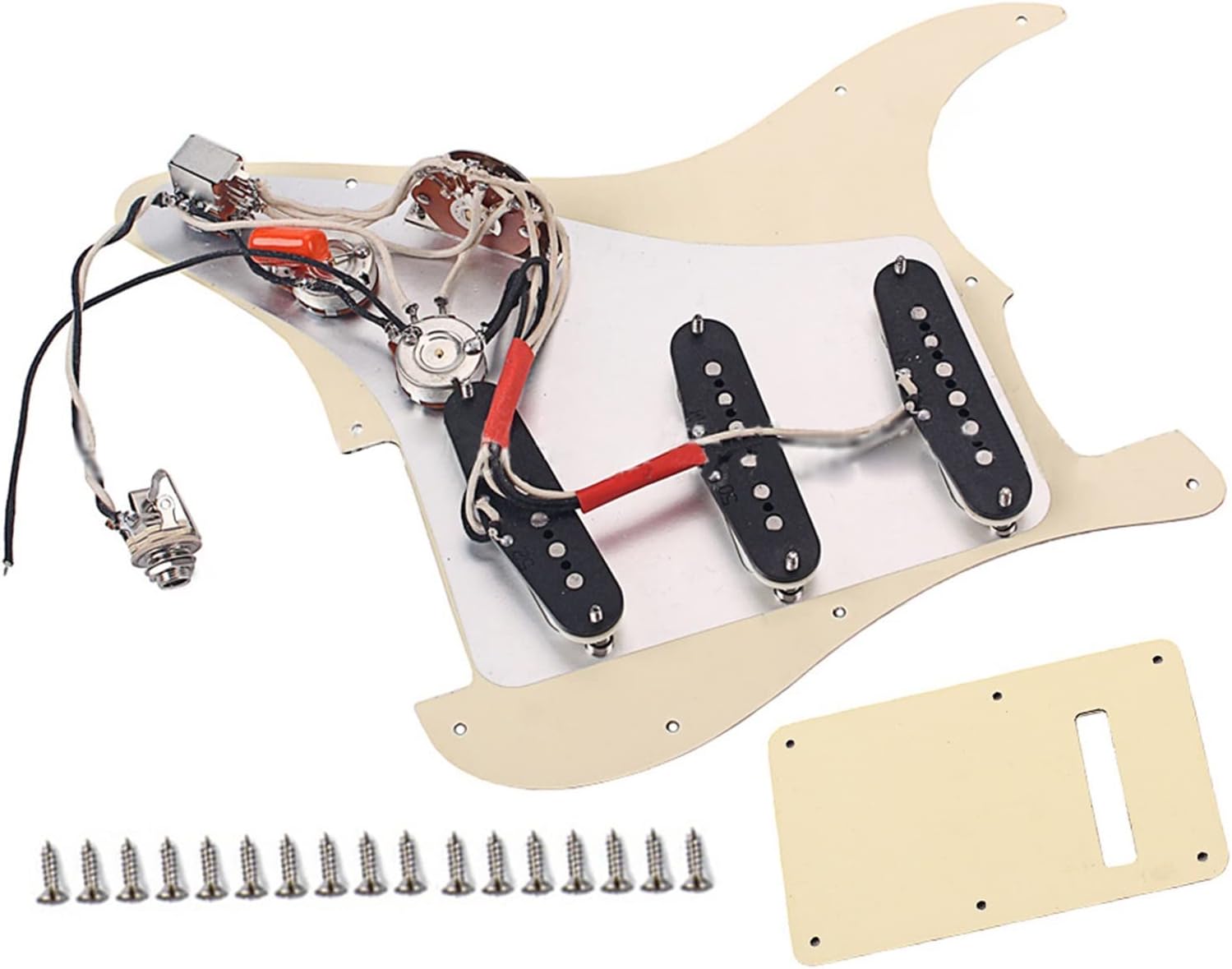 SSS Electric Guitar Beige Pre-Wired Loaded Pickguard with Pickup and Back Cover Set Pickup Set with Pickguard