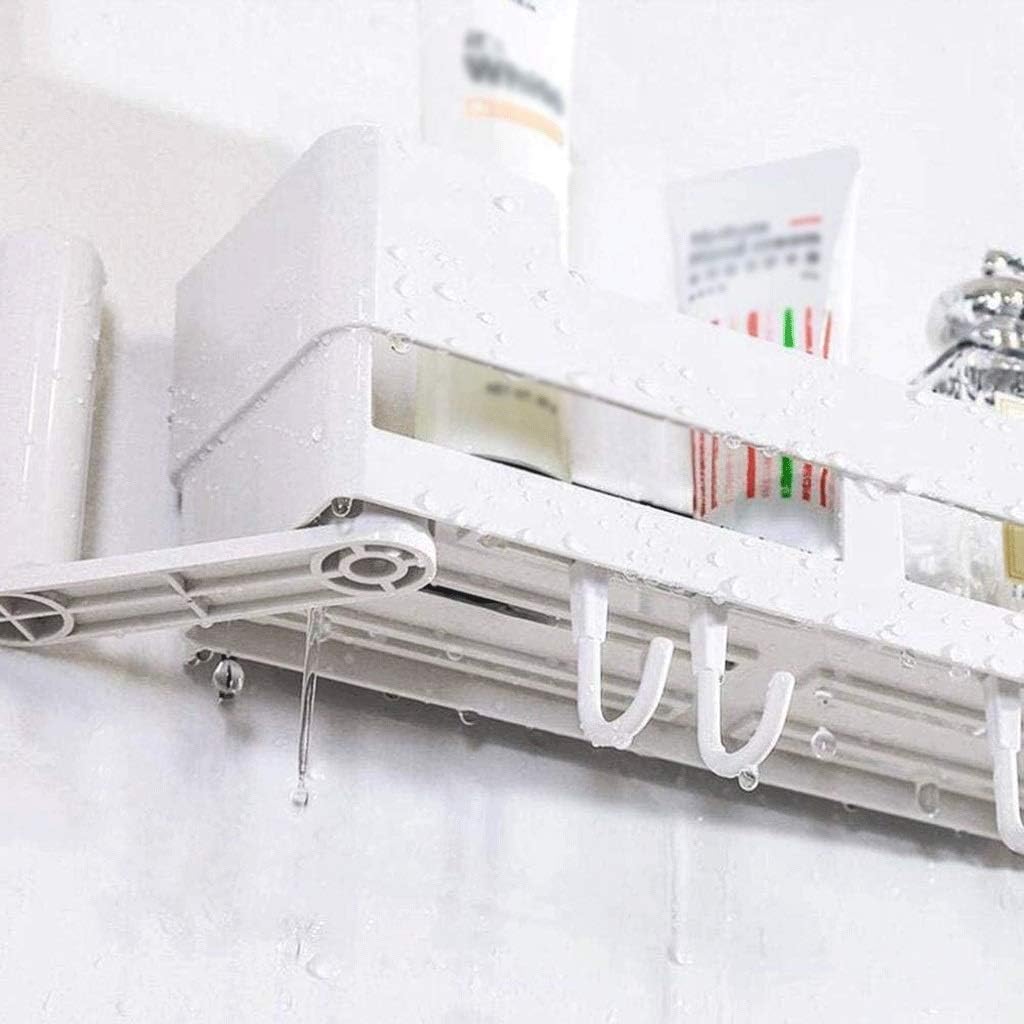 Bathroom Corner Shelf, Wall-Mounted Drain Rack,Adhesive Shower Caddy with 4 Hooks,Bath Storage Basket Kitchen Storage Organizer No Drilling