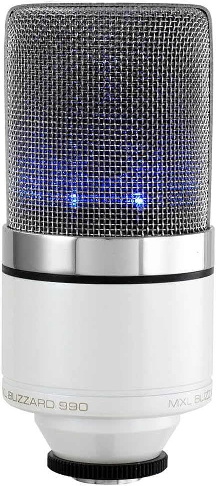 MXL 990 Blizzard LED Condenser Microphone Perfect for Any Live Stream Bundle w/Pig Hog PHM10 8mm Mic Cable, Pop Filter Polishing Cloth