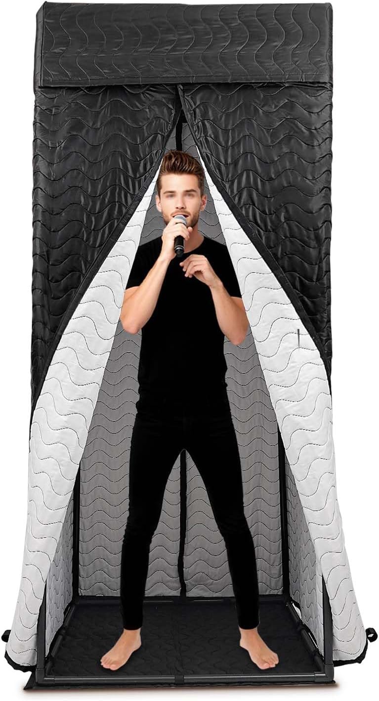 Portable Vocal Booth, Detachable Home Recording Studio, Studio Recording Booth with Multifunctional Tray & Adjustable Phone Tablet Holder for Voiceovers Podcasts Music