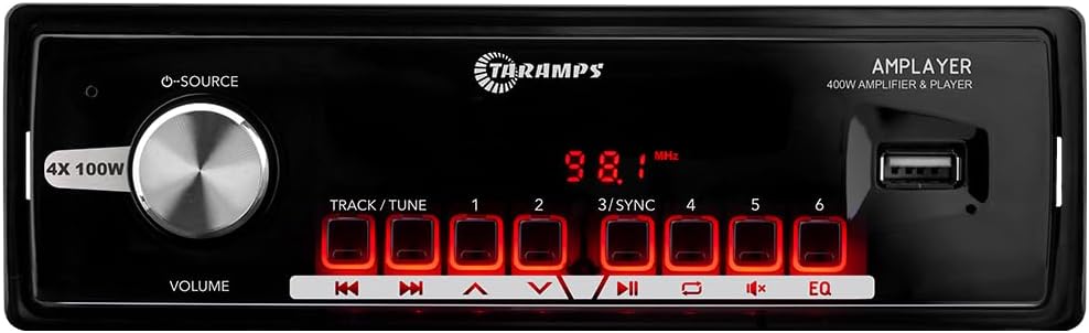Taramp's Amplayer 400 Car Stereo Player, 4 Channels 400 Watts RMS 4x100W RMS - Bluetooth, FM Receiver USB, Remote Control, Single Din Full Range, Radio