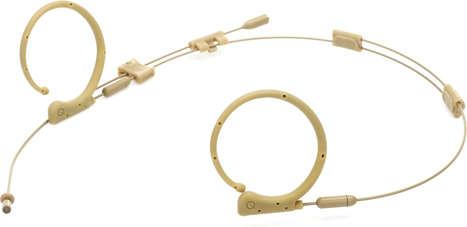 QA22 BE Dual-Ear Omnidirectional Headworn Headset Microphone for Speaking or Singing - SHL Adapter for Shure Wireless Included + Windscreens, Clip and Case - Beige