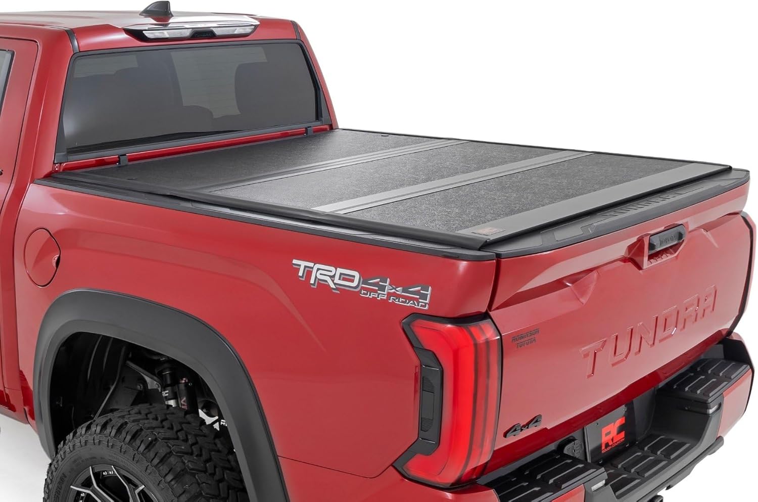 Rough Country Hard Tri-Fold Tonneau Cover for Toyota Tundra (2022-2026) - Low-Profile Aluminum Truck Bed Cover, Fits 5'7 Bed w/Cargo MGMT