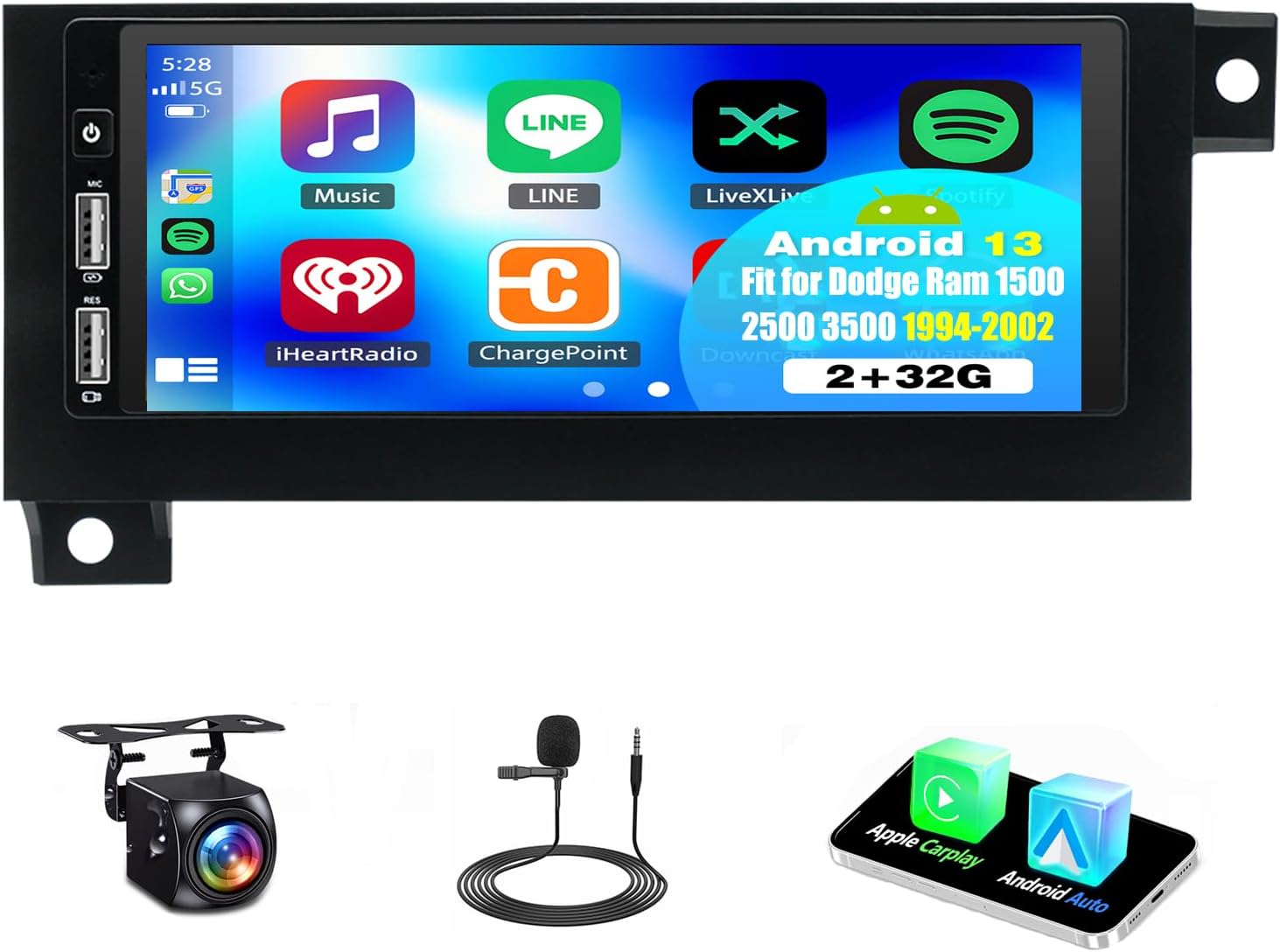 2+32G Android 13 Car Stereo Fit for Dodge Ram 1500 2500 3500 1994-2002 Radio Upgrade 6.86inch Touch Screen with Wireless Carplay Android Auto Backup Camera Mirror Link GPS