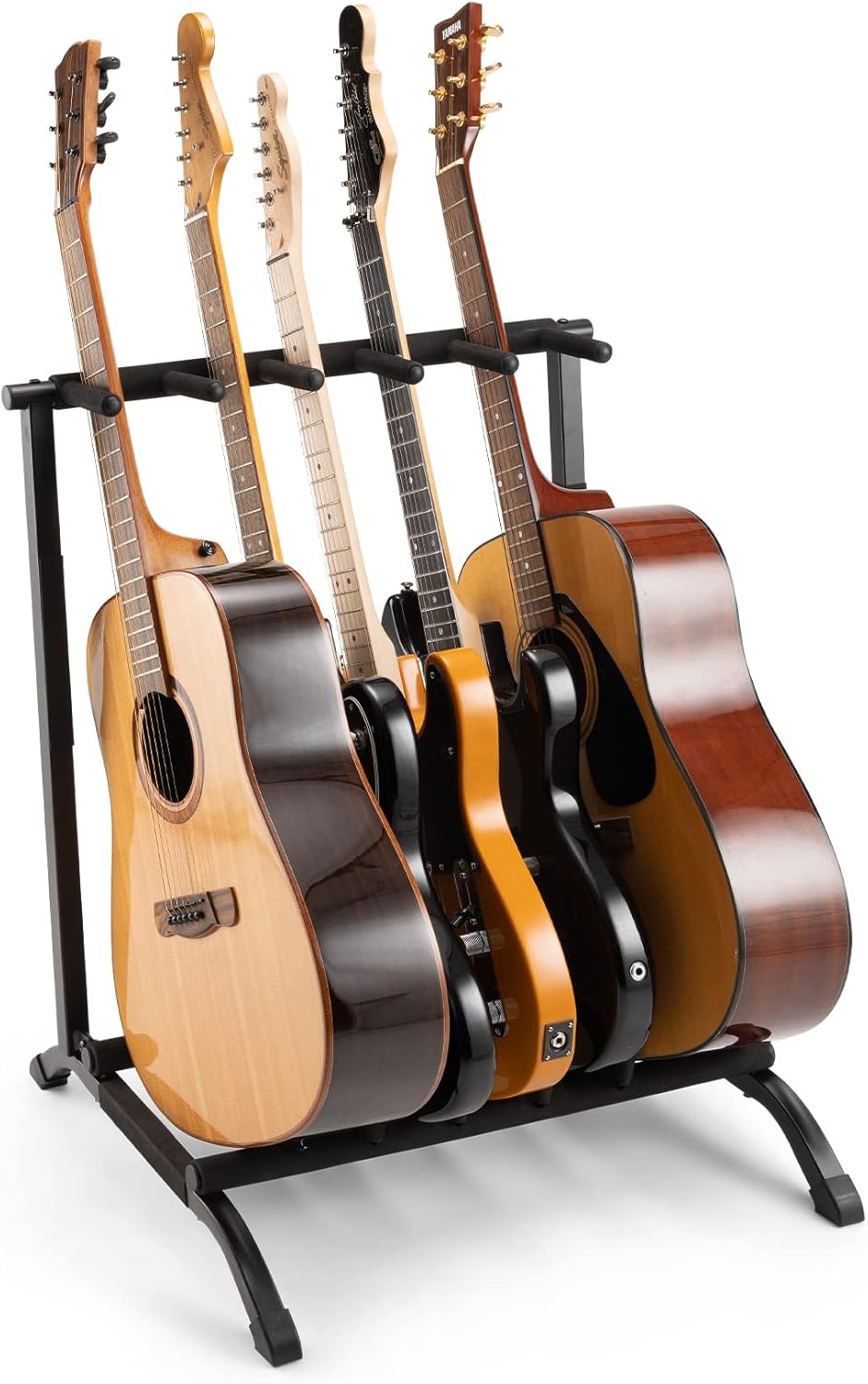 On-Stage GS7561 Five-Space Foldable Multi-Guitar Rack (Storage and Display for 5 Acoustic, Electric, and Bass Guitars, Multiple-Instrument Stand, Padded, Folding, Portable, Rubber Feet, Black)