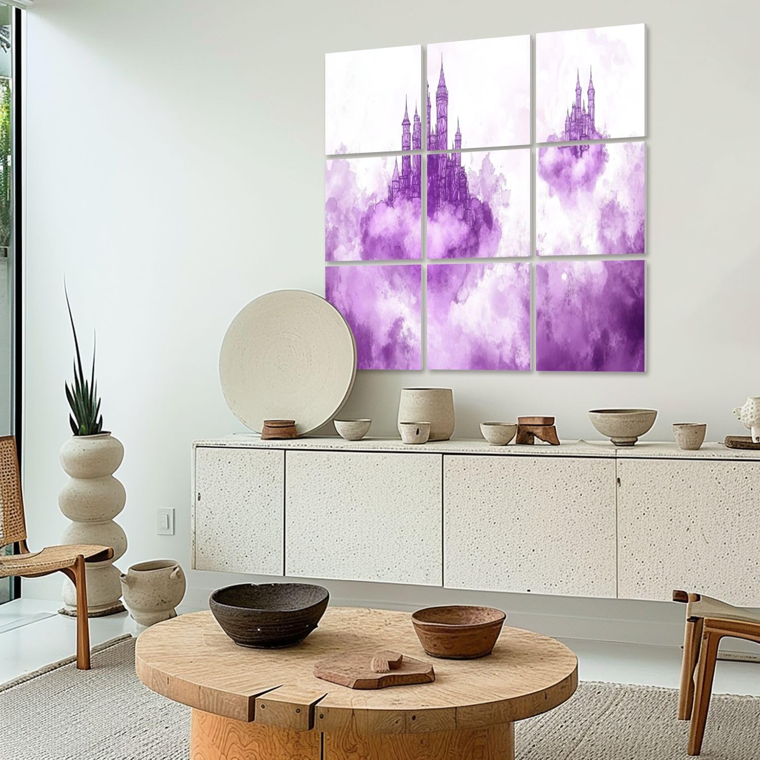 Art Acoustic Panels Self Adhesive Castle Stained Glass Purple Violet Magic 9 Packs Decorative Soundproof Wall Panels Large Sound Absorbing Panels for Home Office 60