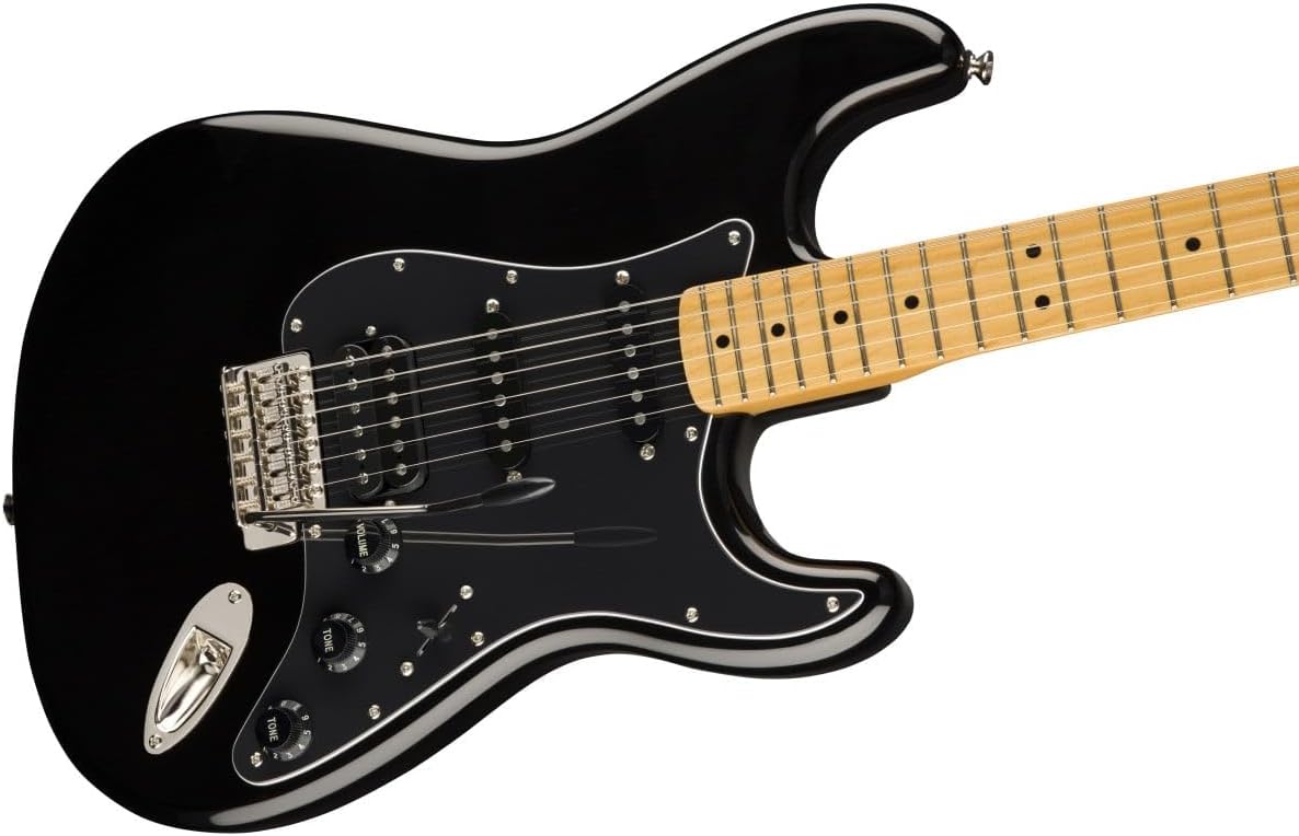 Squier Classic Vibe 70s Stratocaster Electric Guitar, with 2-Year Warranty, Black, Maple Fingerboard