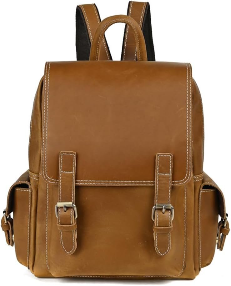 Vintage Genuine Leather Sling Backpack Water-resistant Laptop Bag with Side Pockets for Travel & Business Brown (Brown)