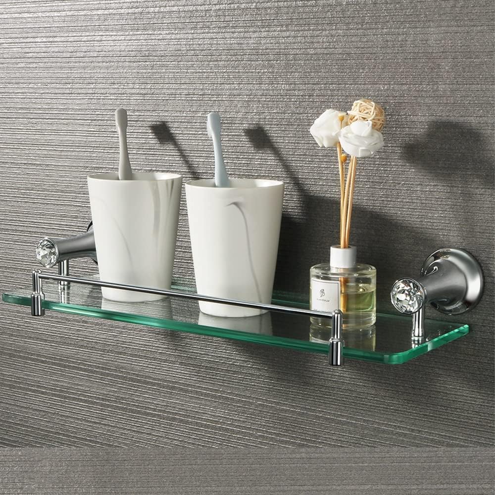 Shower Caddy 40cm Bathroom Glass Shelf, Bath Shower Glass Holder, Stainless Steel Storage Rack, Wall Mount Shelf Bathroom Shelves Accessories Bathroom Organizer