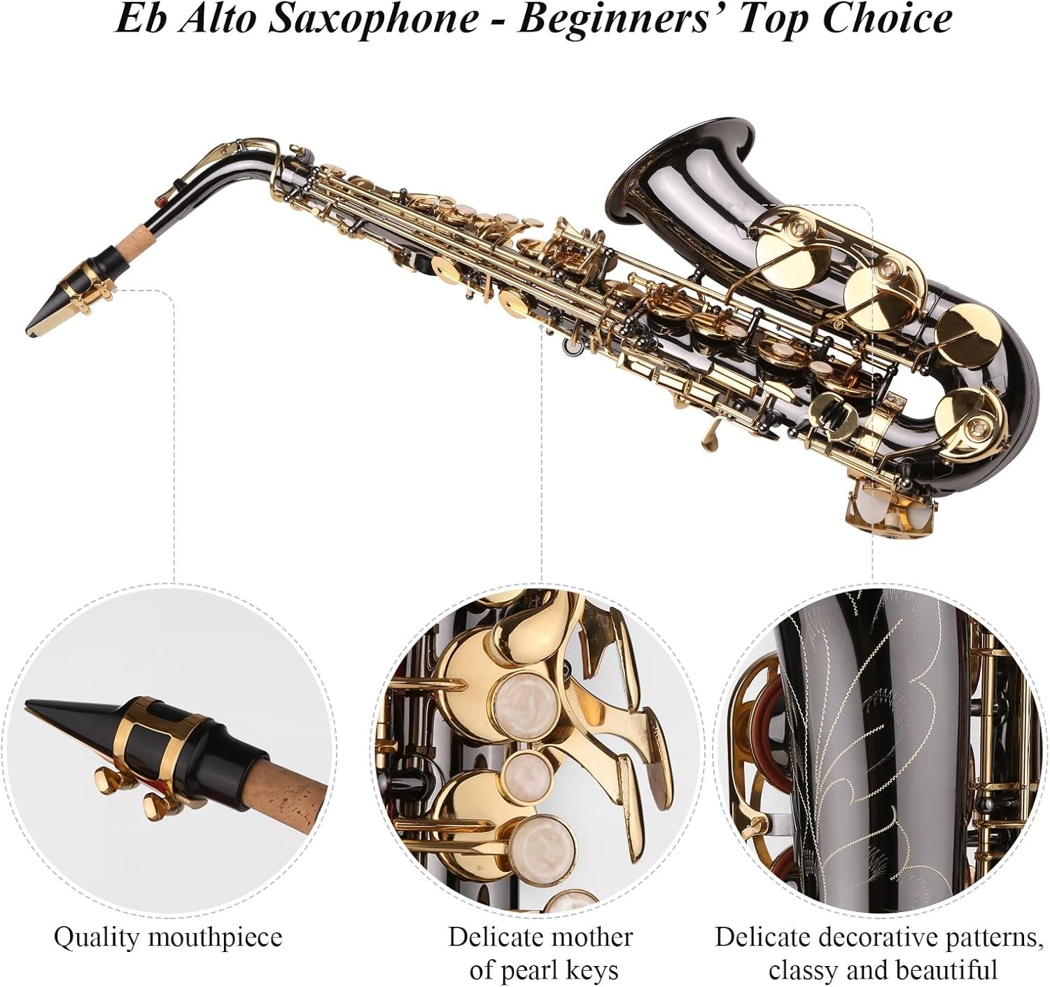 E-Flat Saxophone Brass Lacquer Gold EB Alto Nickel-Plated Brass Body Woodwind Instrument